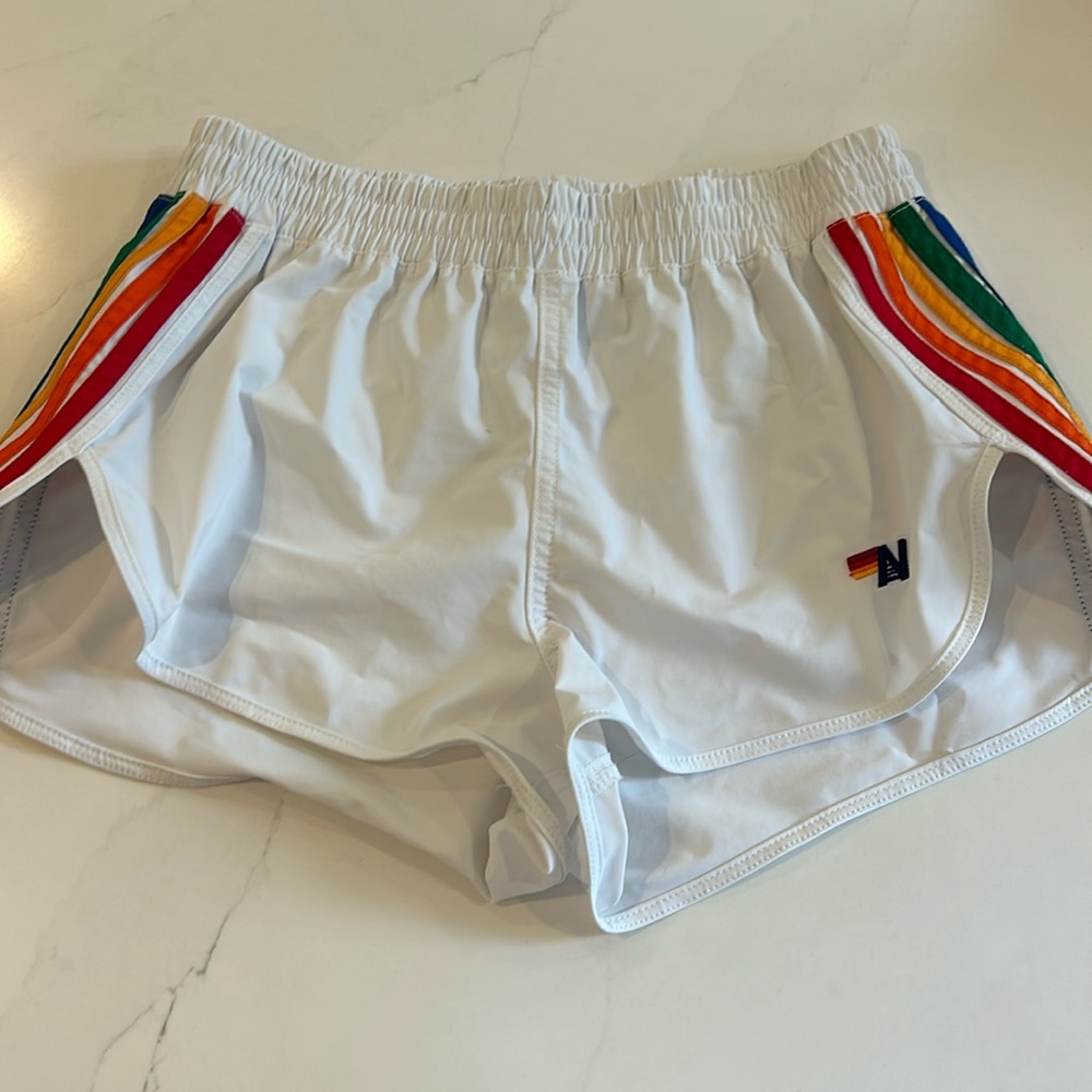 Aviator Nation White Rainbow Athletic Shorts